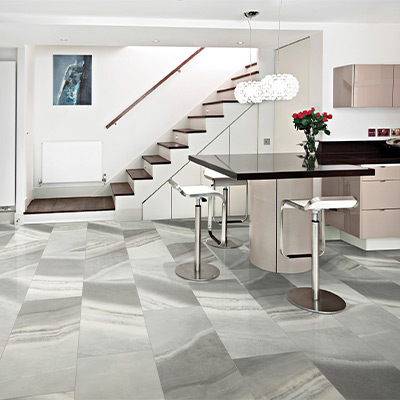 stone look luxury vinyl tile flooring in kitchen